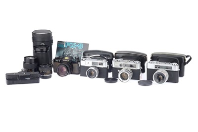 Lot 163 - A Selection of Yashica 35mm Film Cameras & Lenses