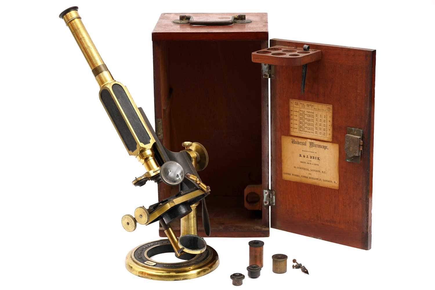 Lot 36 - An R & J Beck 'Universal' Brass Compound Microscope