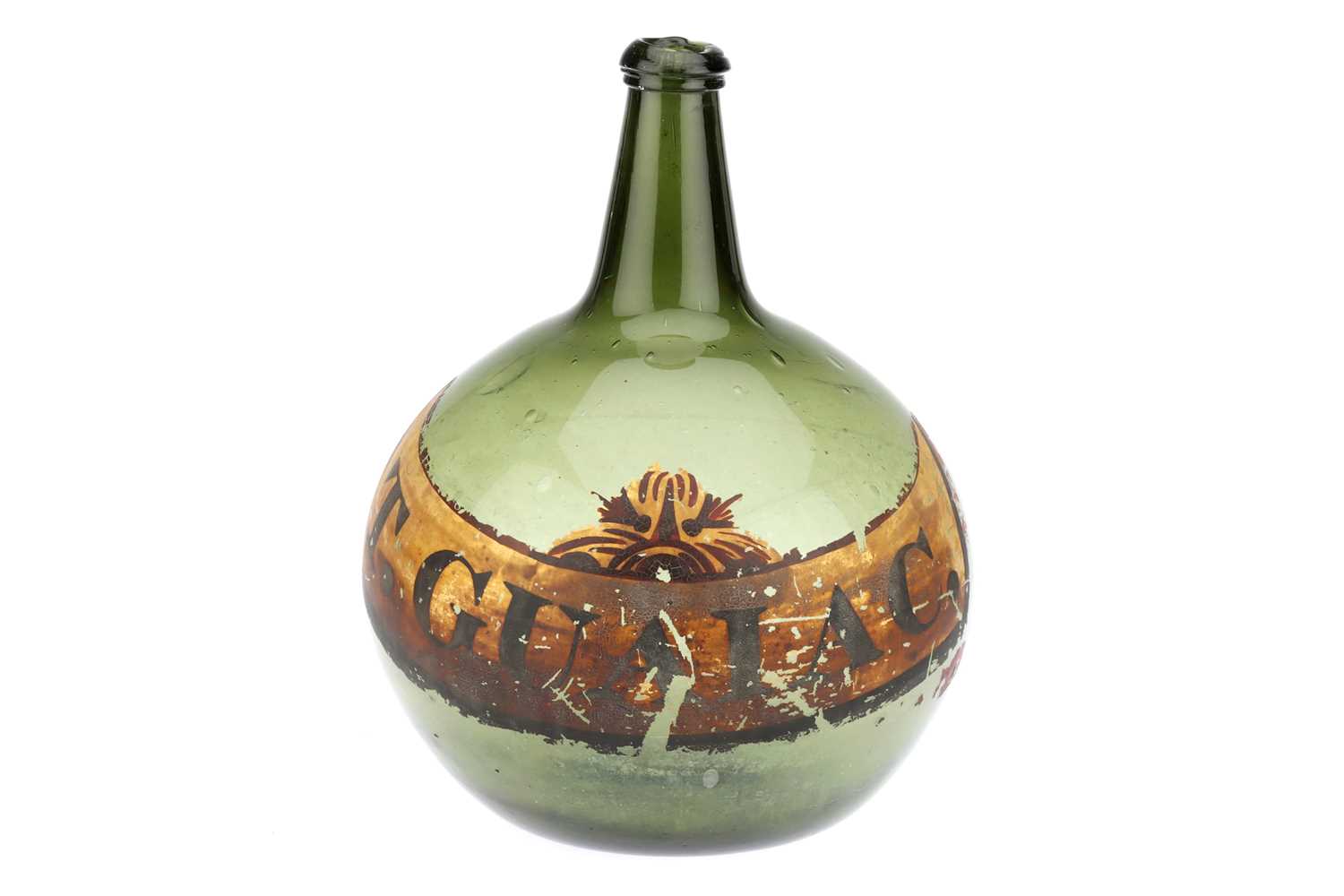 Lot 777 - A Globe Shaped Green Glass Chemist / Apothecary Bottle