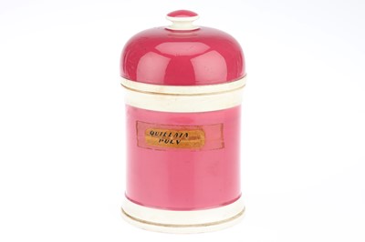 Lot 776 - A Ceramic Pink & Cream Apothecary Jar