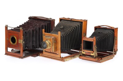 Lot 252 - Three Mahogany & Brass Large Format Field Cameras