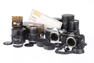 Lot 186 - A Collection of Olympus OM SLR Cameras and Lenses