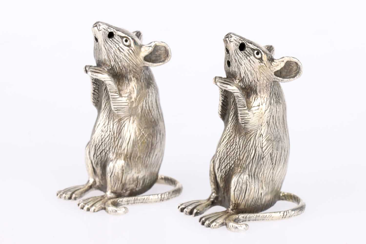 Lot 842 - A Pair of Silver Mice Condiments