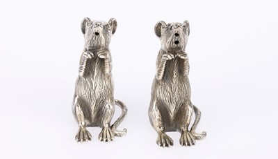 Lot 842 - A Pair of Silver Mice Condiments