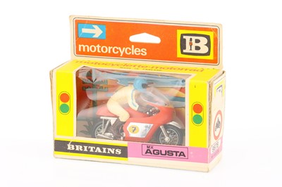 Lot 957 - Britains motorbikes - 2nd type - boxes comprising 9671 Racing Norton, 9672 British Despatch Rider, 9673 Police Patrolman, and 9678 M V Augusta