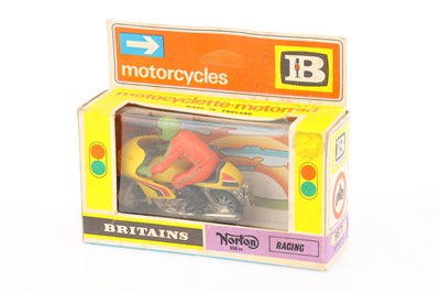 Lot 957 - Britains motorbikes - 2nd type - boxes comprising 9671 Racing Norton, 9672 British Despatch Rider, 9673 Police Patrolman, and 9678 M V Augusta