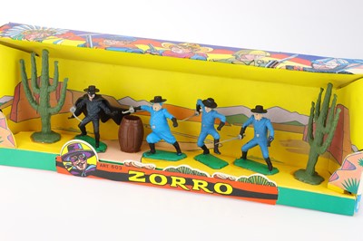 Lot 934 - Various plastic Zorro themed toys including rare Lone Star Sword & Mask on original card