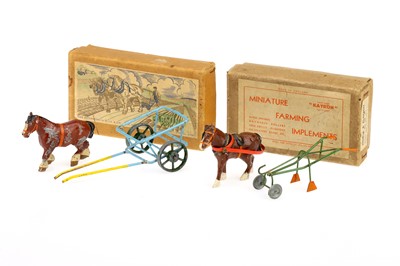 Lot 936 - Boxed horse-drawn farm vehicles by Olson Farminit and Kayron