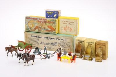 Lot 938 - Britains, F.G. Taylor and Crescent boxed farm and zoo items comprising 6F General Purpose plough