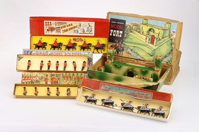 Lot 966 - Lead soldiers in boxes and a wooden fort by minor British makers including Charbens and Timpo