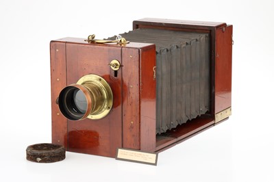 Lot 219 - An Unmarked 7inch Square Plate Mahogany & Brass Tailboard Camera