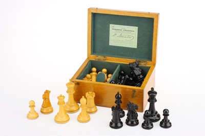 Lot 501 - A Jaques & Son Staunton Pattern Ebony & Boxwood Chess Set, in Original Oak Case