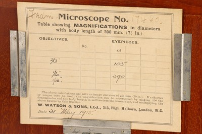 Lot 352 - A Watson Fram Brass Microscope