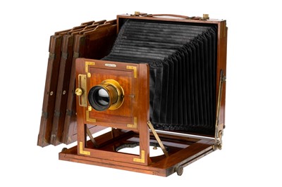 Lot 234 - An Early Butcher & Son 'The National Camera' 10" x 12" Mahogany & Brass Camera