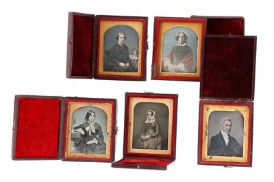 Lot 10 - Group of 5 ninth Plate Daguerreotypes. 3 Hand Tinted