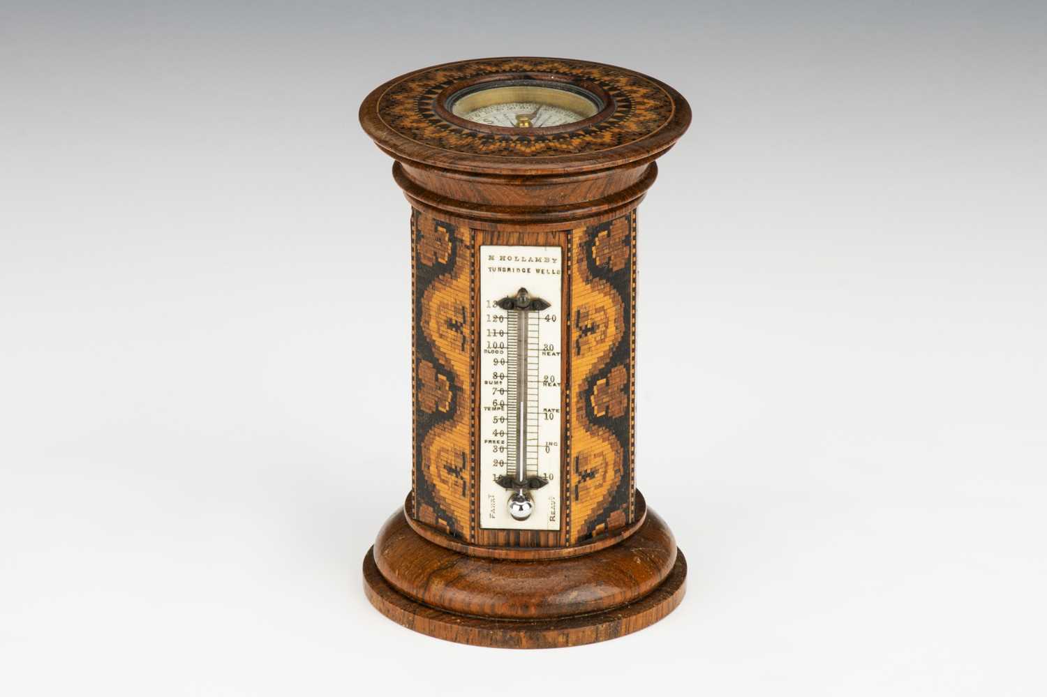 Lot 169 - Tunbridge Ware Combination Thermometer & Compass