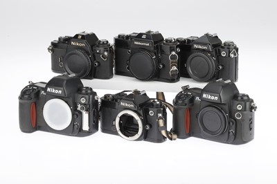 Lot 85 - Six Black Nikon 35mm SLR Bodies