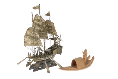 Lot 822 - Chinese Miniature White Metal Model of a Junk Boat