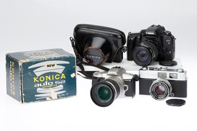 Lot 100 - A Konica Auto S2 Rangefinder Camera and Two SLR Cameras