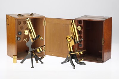 Lot 732 - 2 Lacquered Brass Compound Microscopes