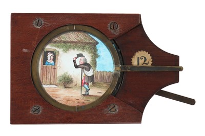 Lot 221 - An Unusual Double Action Hand-painted Magic Lantern Lever Slide