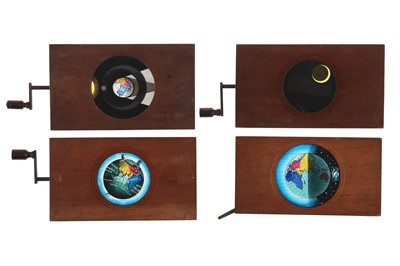 Lot 299 - 4 hand painted astronomical mechanical magic lantern slides