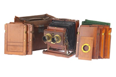 Lot 338 - A Thornton Pickard Ruby Patent Stereo Half Plate Mahogany & Brass Field Camera