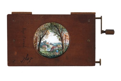 Lot 270 - Magic Lantern Slide of a Rural Scene With a Curtain