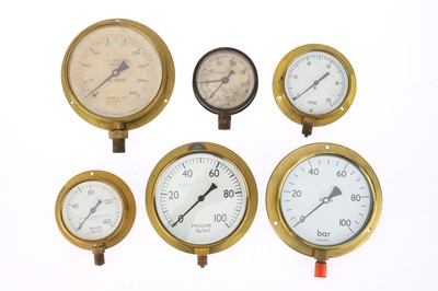 Lot 1179 - Collection of 6 brass Pressure Gauges