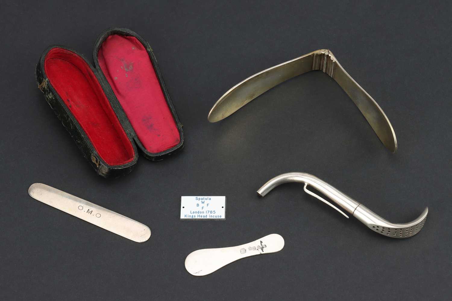 Lot 66 - Silver Sick Syphon, Tongue Depressors And Spatula