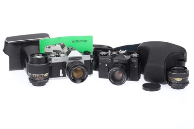 Lot 109 - A Chinon CX and a Zenit EM 35mm SLR Cameras with Lenses