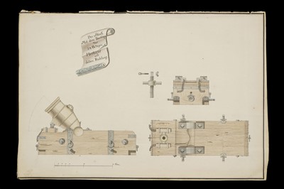 Lot 380 - A Technical Pen & Watercolour Drawing of A Marine Mortar