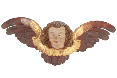 Lot 843 - 17th Century Polychrome Winged Cherub In