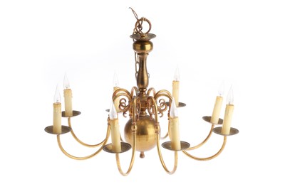 Lot 845 - 1970's Large Brass 8 Lamp Chandelier