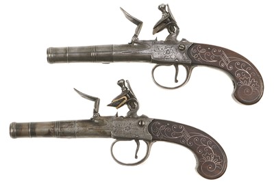 Lot 424 - A Pair of Cannon-Barrelled Flintlock Pocket Pistols, by Haynes & Co