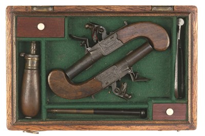 Lot 427 - A Cased Pair of Flintlock Pocket Pistols by Beddows