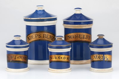 Lot 132 - Collection of 5 Blue & White Ceramic Chemists Jars