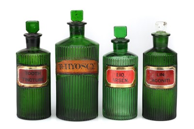 Lot 137 - Collection of 4 Victorian Green Chemists Poison Bottles