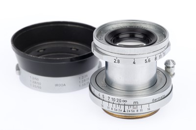 Lot 9 - A Leitz Wetzlar Elmar f/2.8 5cm lens with IROOA Hood