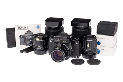 Lot 243 - An Asahi Pentax 6x7 Medium Format Camera Outfit