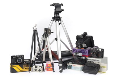 Lot 163 - A Mixed Selection of Cameras and Tripods