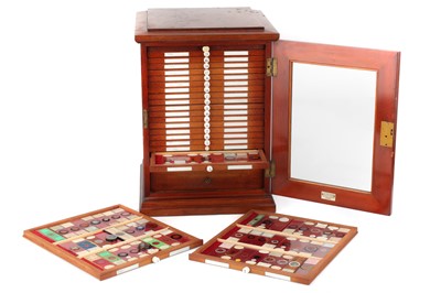 Lot 245 - Large Victorian Microscope Slide Cabinet & Slides