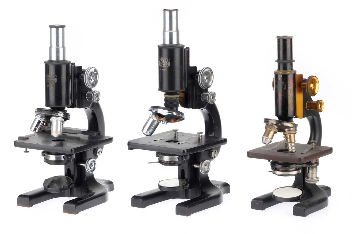 Lot 411 - Classic Microscopy, 3 Microscopes, Spencer Buffalo, USA