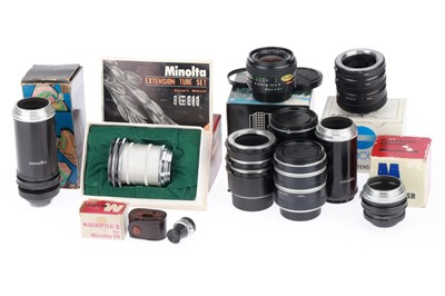 Lot 336 - A Minolta f/3.5 28mm Lens and Lens Accessories