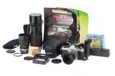 Lot 25 - A Nikon FE 35mm SLR Camera Outfit