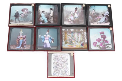 Lot 957 - Collection of 9 Coloured Japanese Magic Lantern Slides