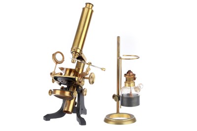 Lot 831 - Large Brass Microscope & Lamp