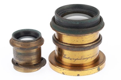 Lot 472 - Two Brass Lenses for Mahogany & Brass Cameras