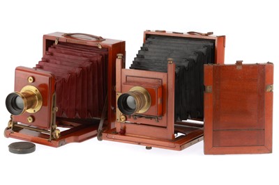 Lot 434 - A Pair of Half-Plate Brass and Mahogany Cameras