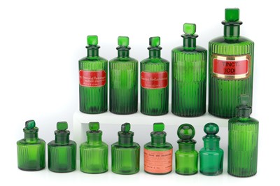 Lot 165 - Collection of 13 Green Victorian Poison Bottles